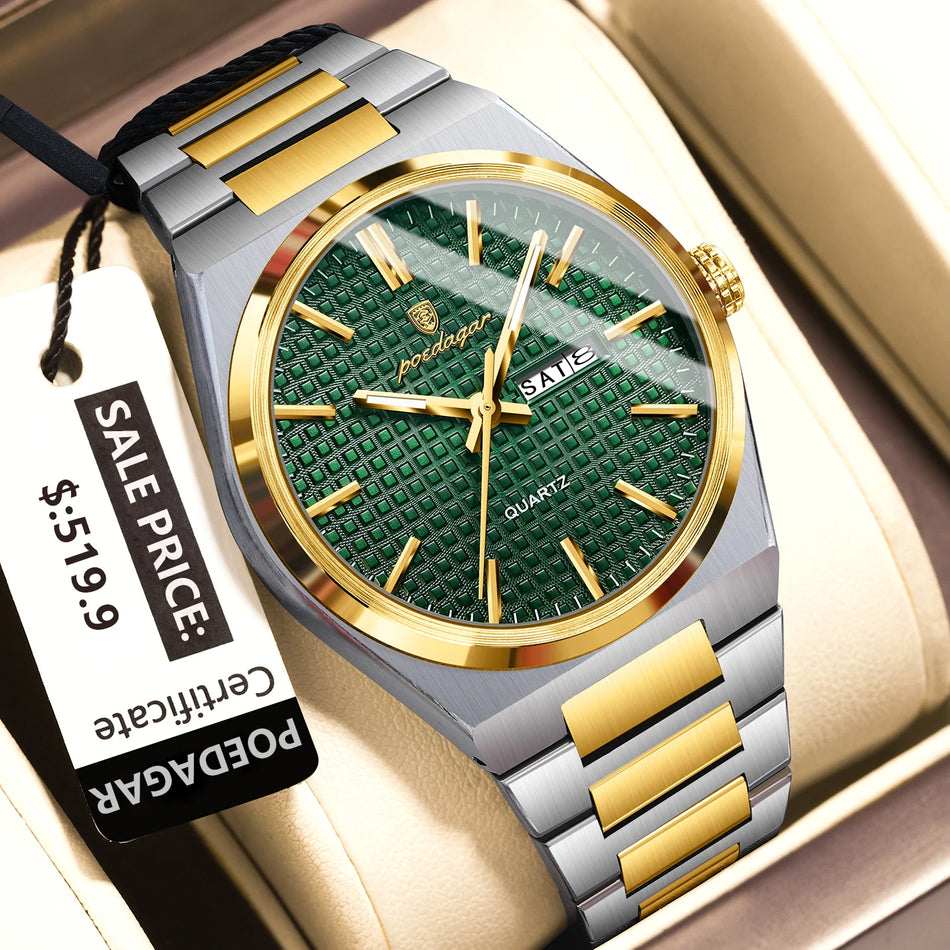 Luxury Men's Quartz Watch Stainless Steel Waterproof Luminous Dial Date