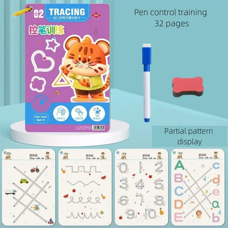Magical Montessori Tracing Workbook for Kids - Reusable Educational Calligraphy &amp; Drawing Book Pen control training
