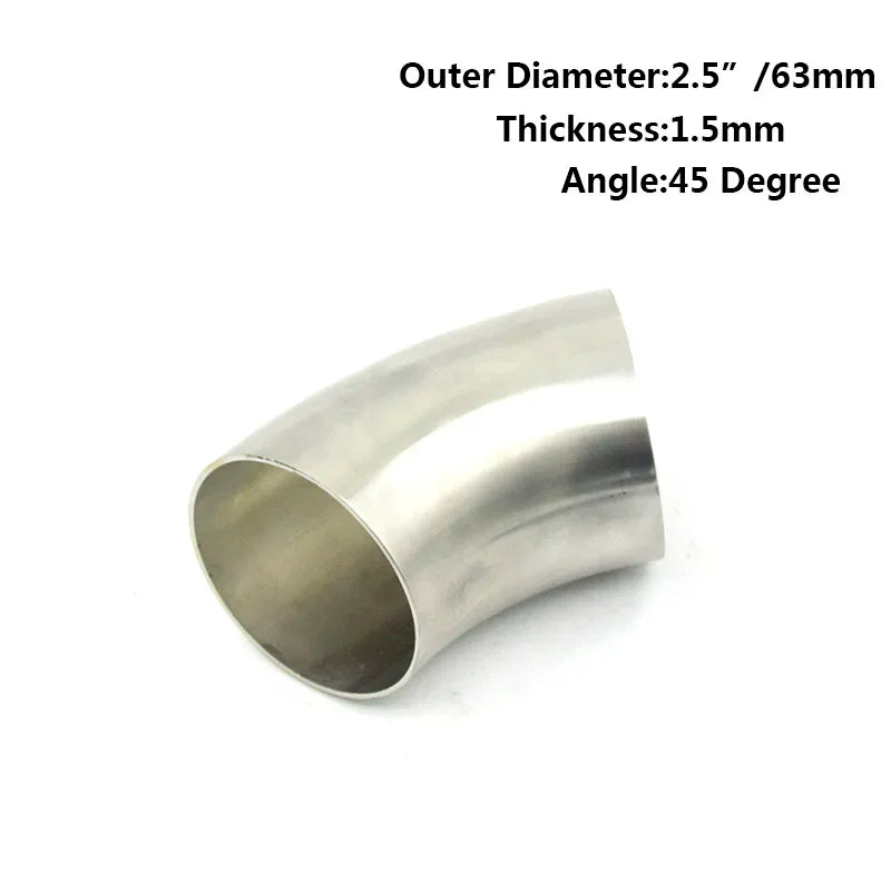 Tuyau coudé de 2,5 pouces 63mm en acier inoxydable 304, épaisseur 1,5mm