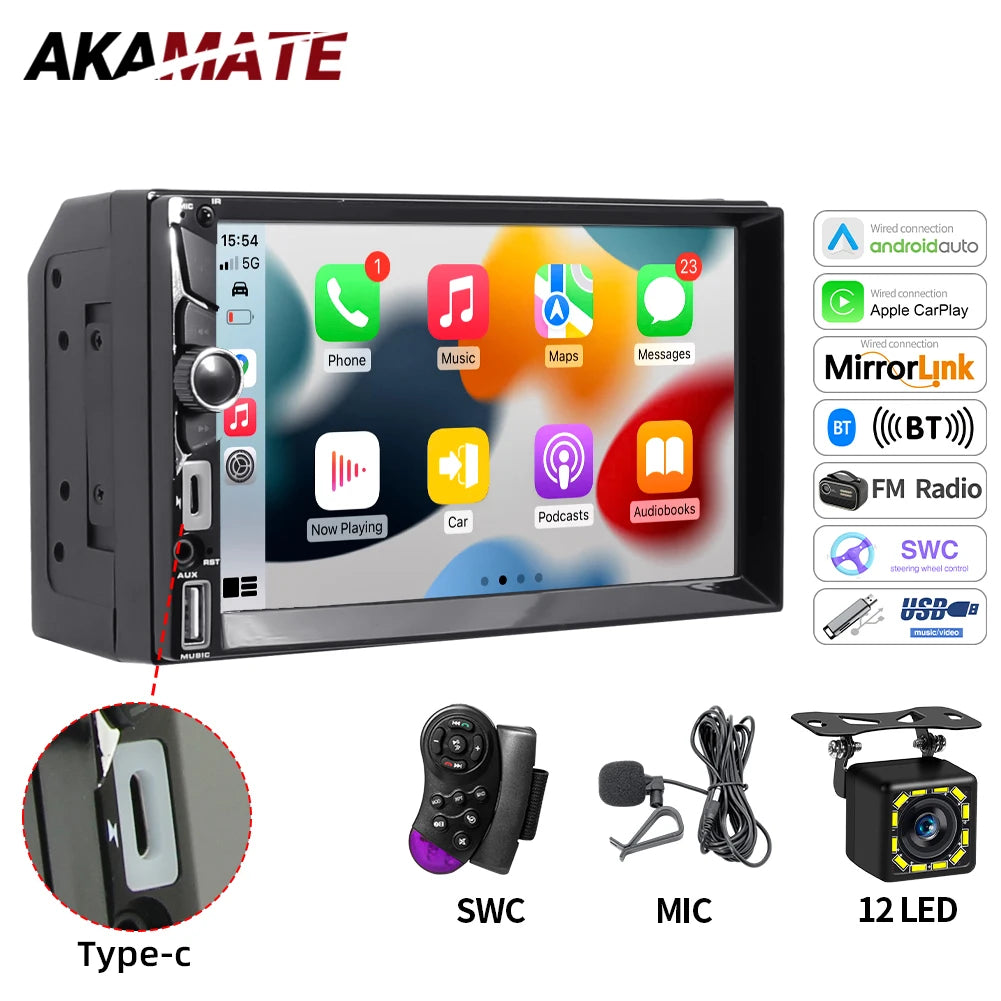 CA7080OSD 7 Inch 2DIN Car Radio - CarPlay Android Bluetooth CA7080 12LEDMICSW