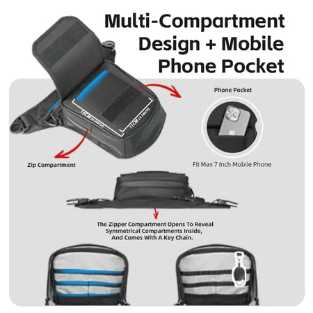 Rhinowalk Magnetic Motorcycle Tank Bag 2.4L Drop-Waist Leg Bag with Multi-Compartment & Hidden Buckle by InterCyprus Trading Ltd