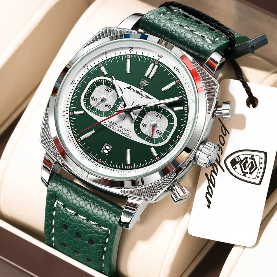 Luminous Waterproof Chronograph Date Men's Leather Strap Quartz Watch