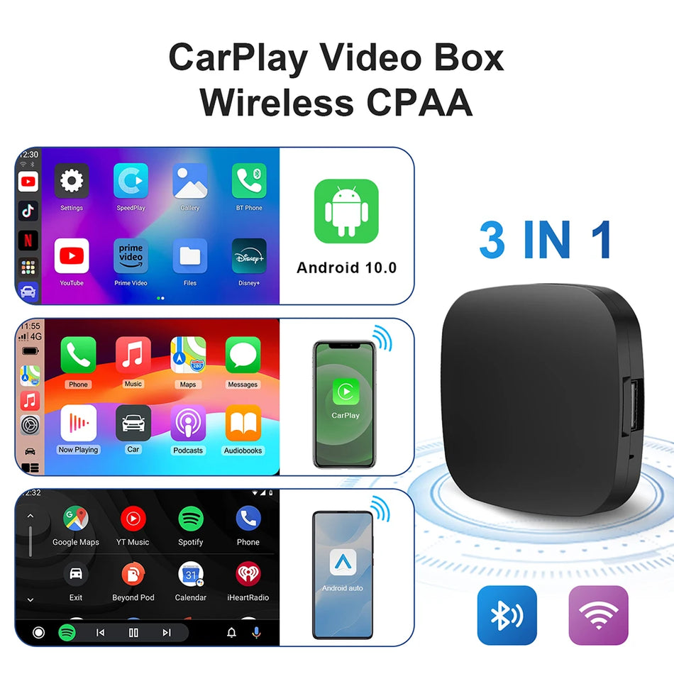 Quad Core CarPlay AI Box med Android Auto, USB Type C, 2G 16G Global Sprog