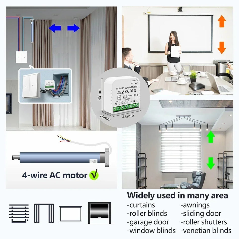 🟠 Tuya WiFi και RF Roller Shutter Curtain Switch, Smart Module for Window Blinds, 5-σε-1 απομακρυσμένο, χρονοδιακόπτη, εργασία με το Google Home Alexa