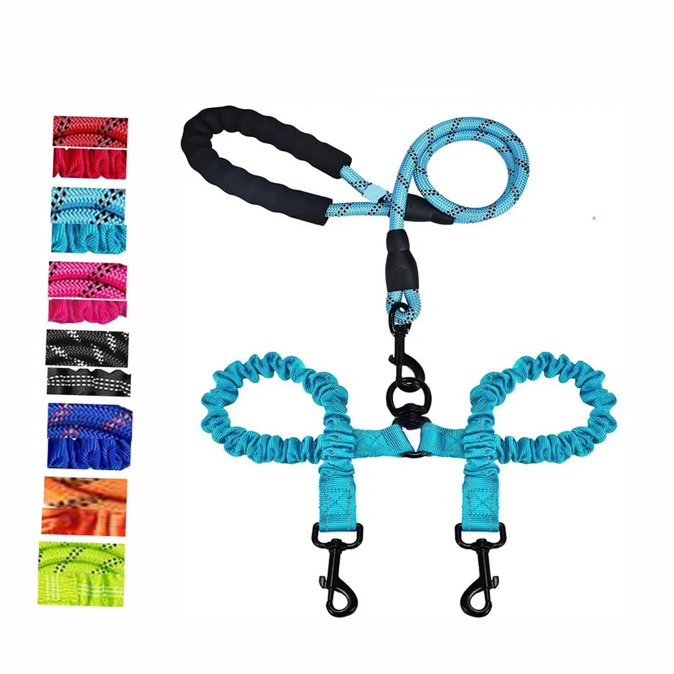 🟠 Double Dog Leash ,No Tangle Strong Dog Rope Shock Absorbing Bungee Reflectiv Two Dog Leashes For Large Medium Small Dog Walking