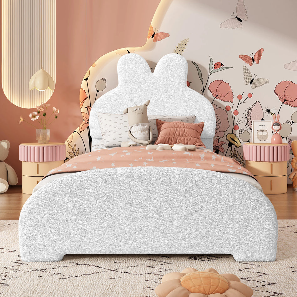 Pat tapitat cu un cap de pat în formă de urechi de iepure 90x200 cm