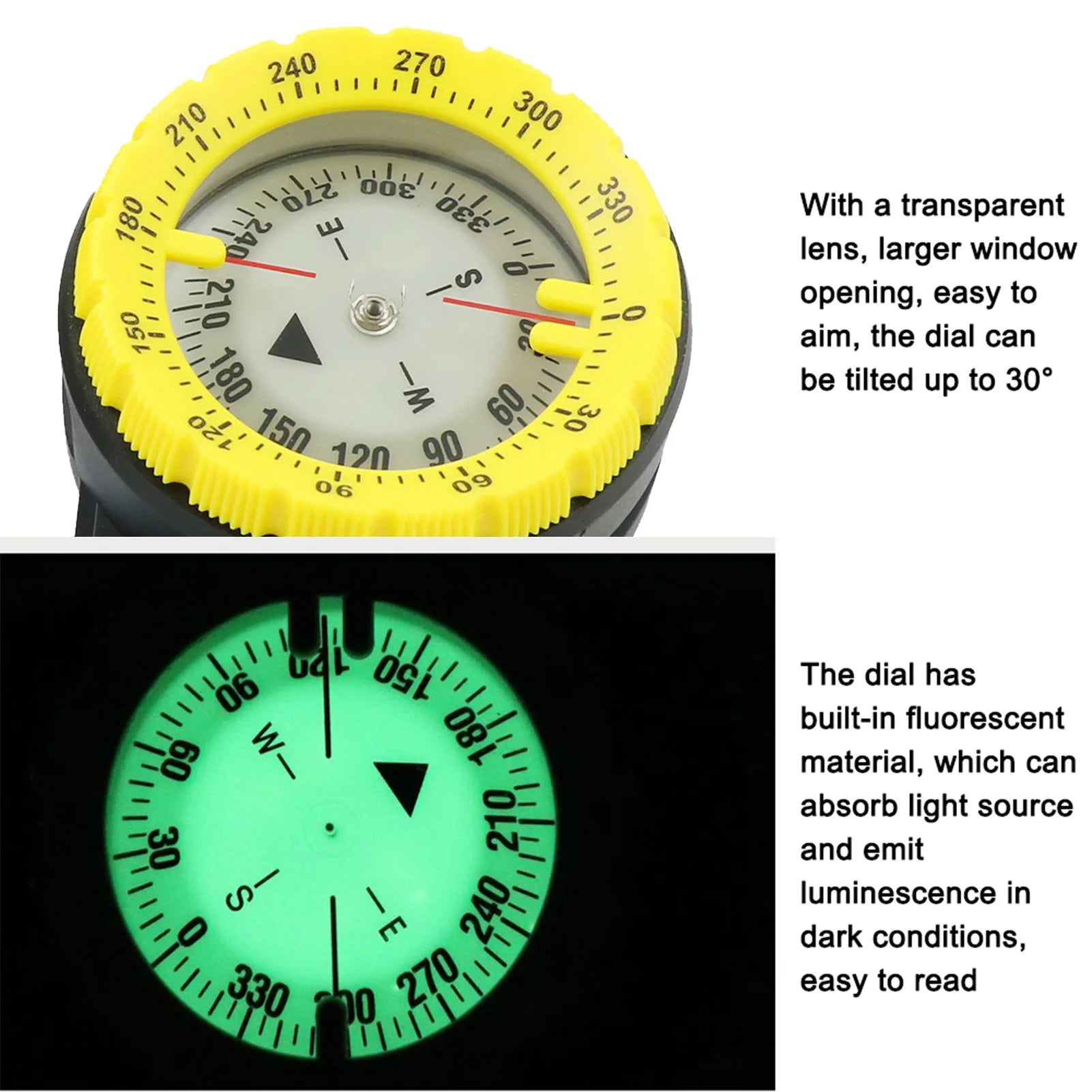 Underwater Diving Compass - Luminous Dial With Elastic Rope