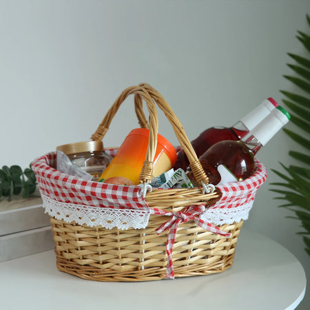 Woven Rattan Picnic Basket &ndash; Folding Handle Portable