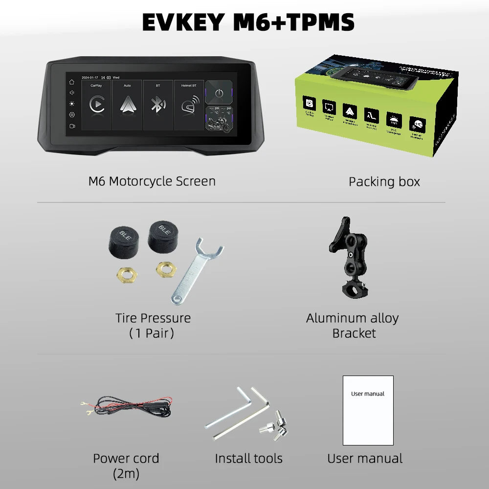 EKIY 7 Inch Wireless CarPlay Moto Android Auto &ndash; Portable Digital Motorcycle GPS Navigation M6-TPMS