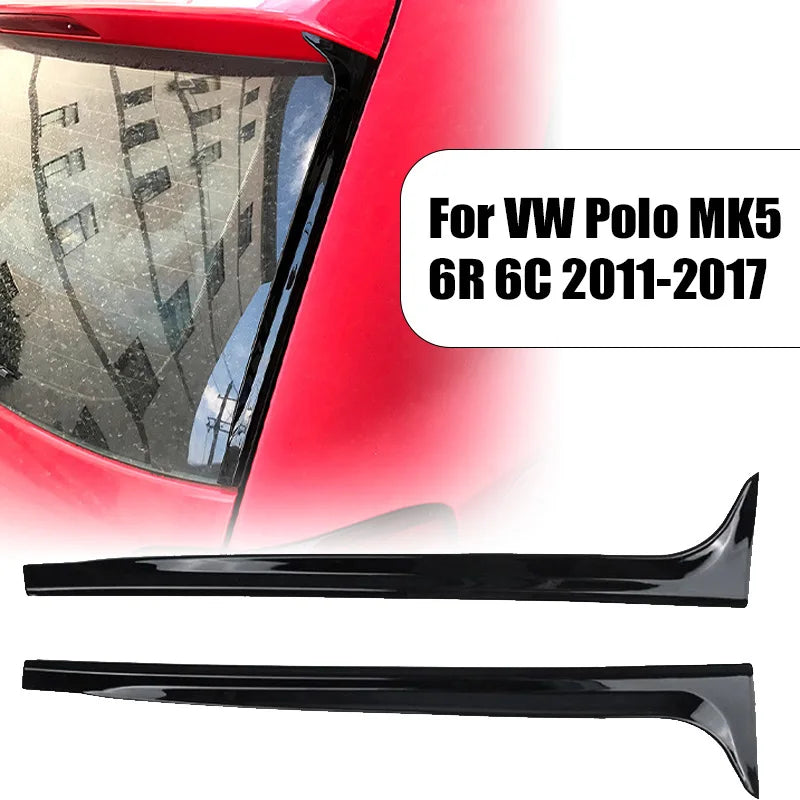 Coppia di Spoiler per Finestrino Posteriore VW Polo MK5, Plastica ABS Nera Lucida