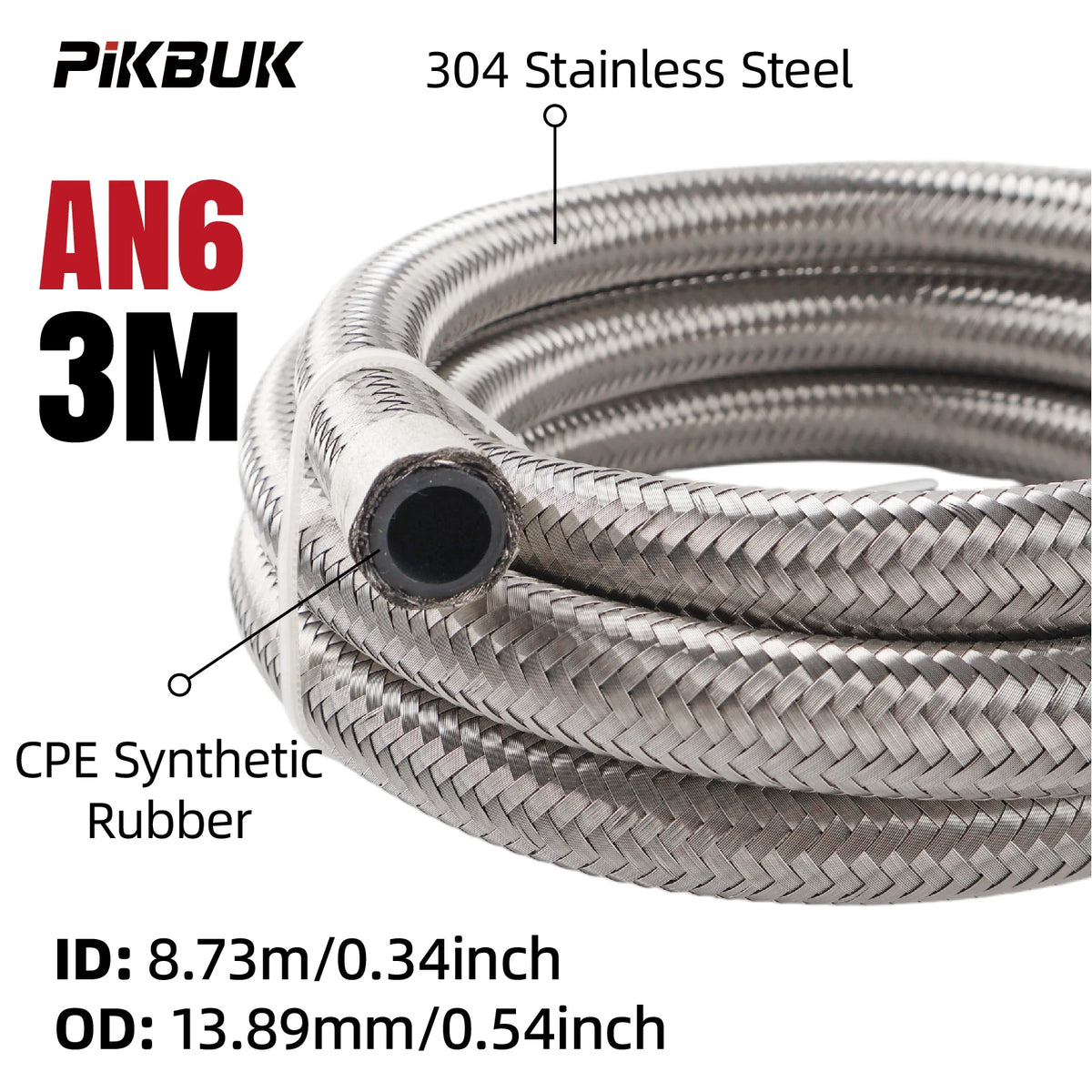 Stainless Steel Braided Fuel Hose With CPE Rubber Core AN4 AN6 AN8 by InterCyprus Trading Ltd