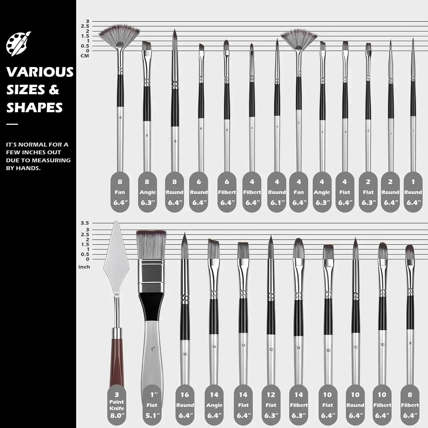 Acrylic Oil Paint Brushes Set 24 PCS &ndash; Wooden Handles