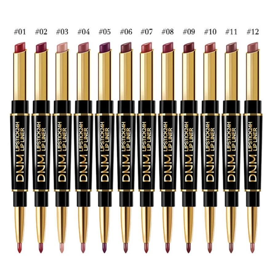 Double-ended Waterproof Lipstick &amp; Liner - High Pigment for Lasting Colour