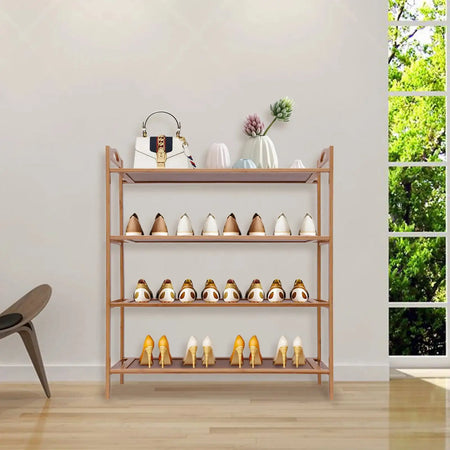 Bamboo 4-Tier Shoe Rack &ndash; Large Capacity Open Design
