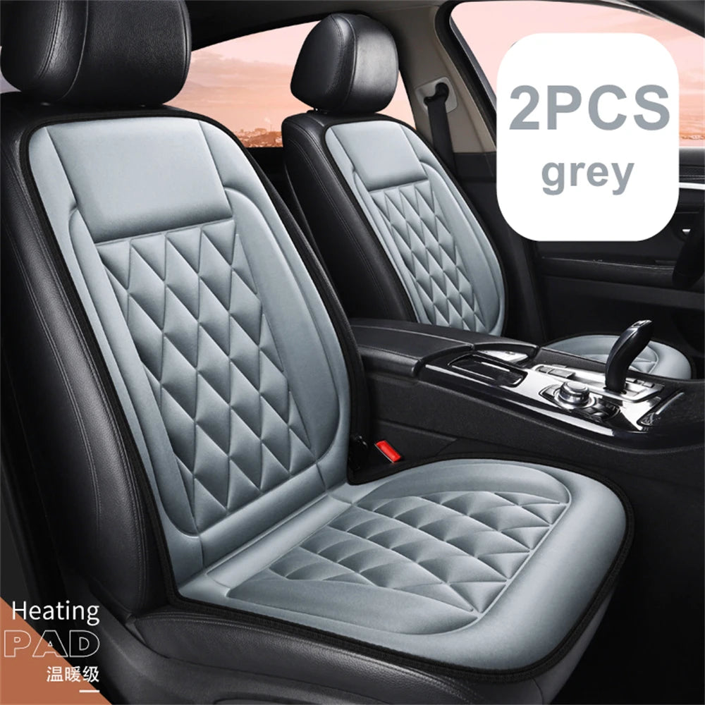 Winter Heated Car Seat Cushion - 2PC 12V Universal Mat for Comfort and Warmth 2PCS Grey