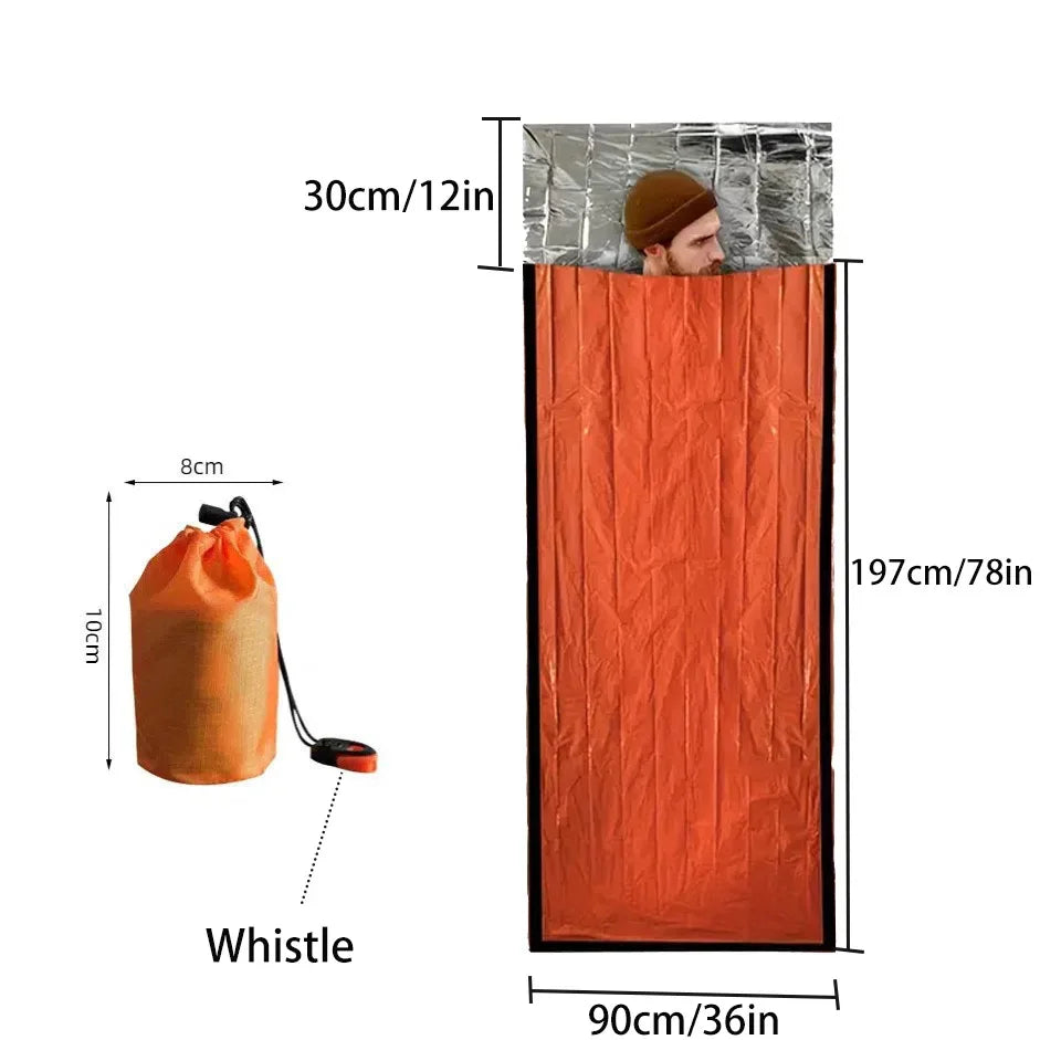 1 PC Emergency Survival Sleeping Bag - Waterproof Lightweight Portable Thermal Sack For Camping Hiking Outdoor Adventures B with Whistle