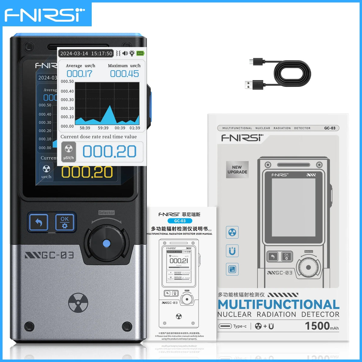 FNIRSI GC-03 3-In-1 Environment Detector &ndash; EMF Detection GC-03 Black
