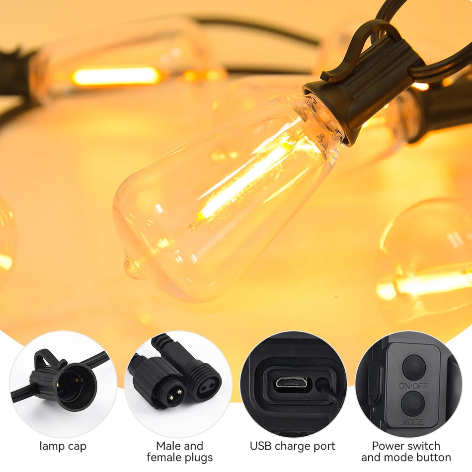 Solar Light String 68ft, 42 Bulbs, 2200K Warm Plastic Decor for Patio Garden Cafe Party