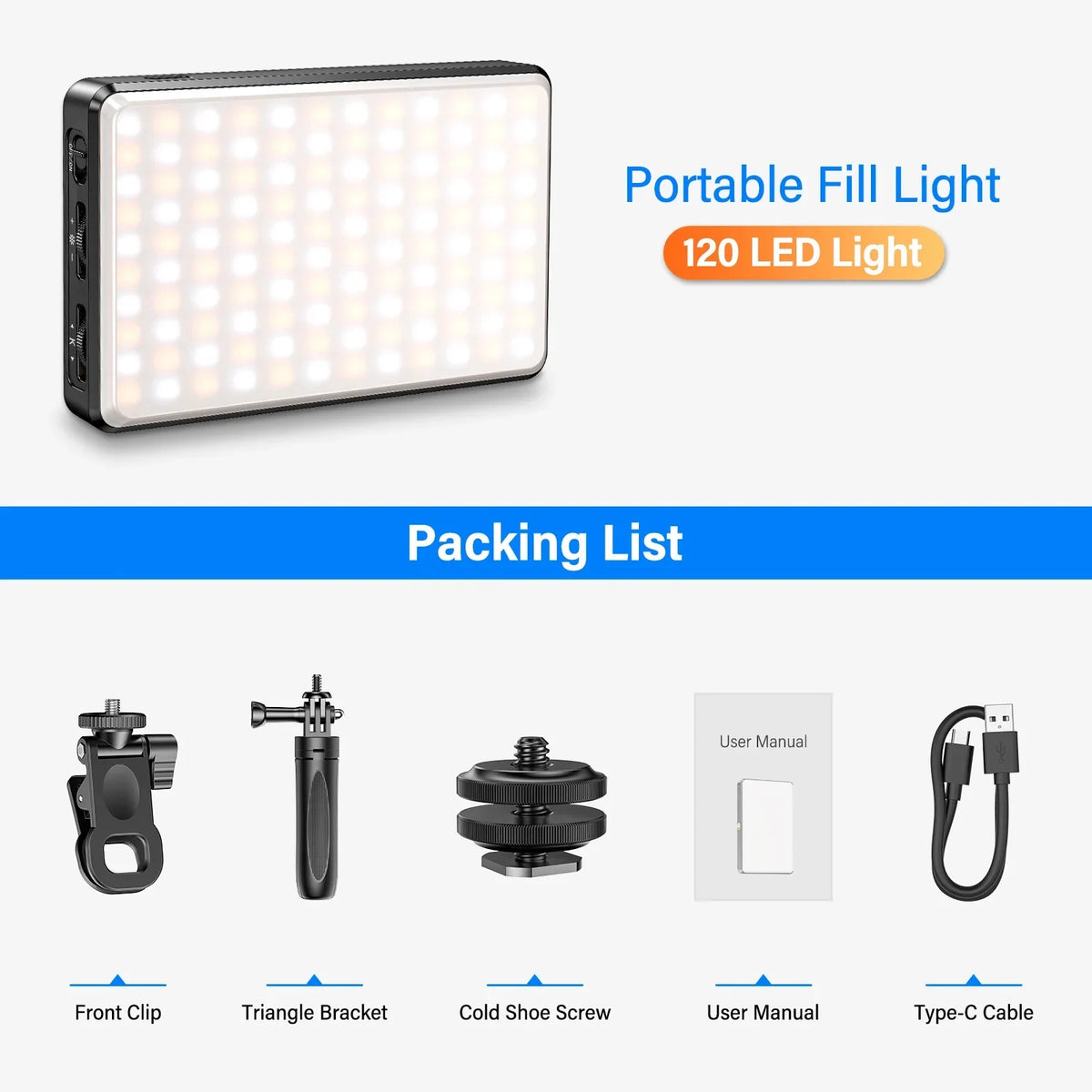St rbea 120 LED Rechargeable Selfie Light with Tripod for Vlogging and Video Conferencing black