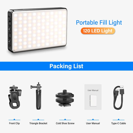 St rbea 120 LED Rechargeable Selfie Light with Tripod for Vlogging and Video Conferencing black