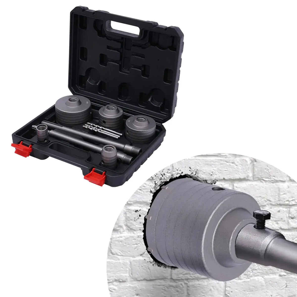 9PC Hole Saw Kit SDS Plus Arbor Shaft &ndash; Includes Pilot Bits