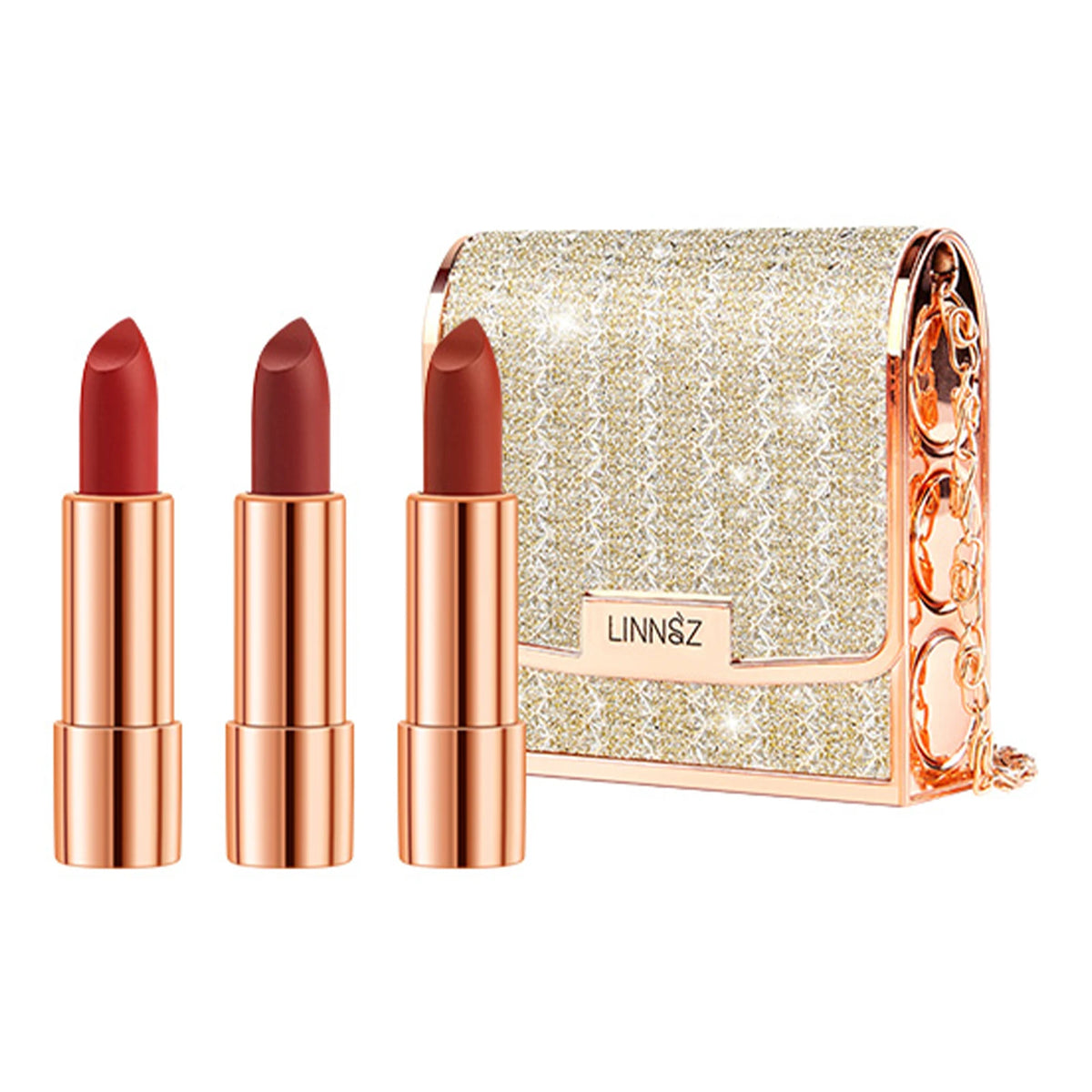 LINNSZ Matte Lipstick Set with Silver Chain Bag - 3 Long-Lasting Waterproof Colours multipack / Option 1
