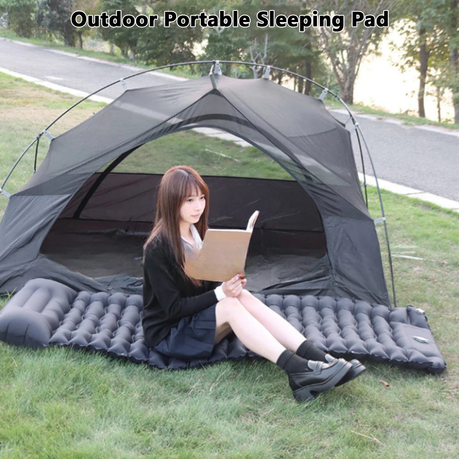 Camping Sleeping Pad with Pillow &ndash; Built-In Foot Pump