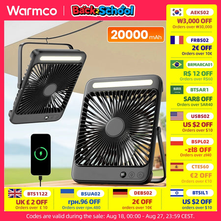 Warmco D4 Portable Desk Fan &ndash; Rechargeable 20000mAh