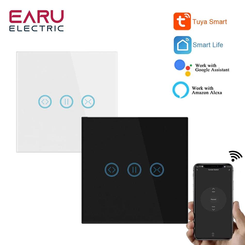 🟠 WiFi Smart Timer Glass Wall Touch Curtain Switch Controller for Roller Shutter Electric Motor TUYA Smart Life Google Home Alexa