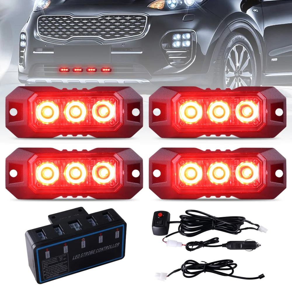 03K Flashing Light - Waterproof Vehicle Strobe Ultra Bright Red / 4PCS With Host
