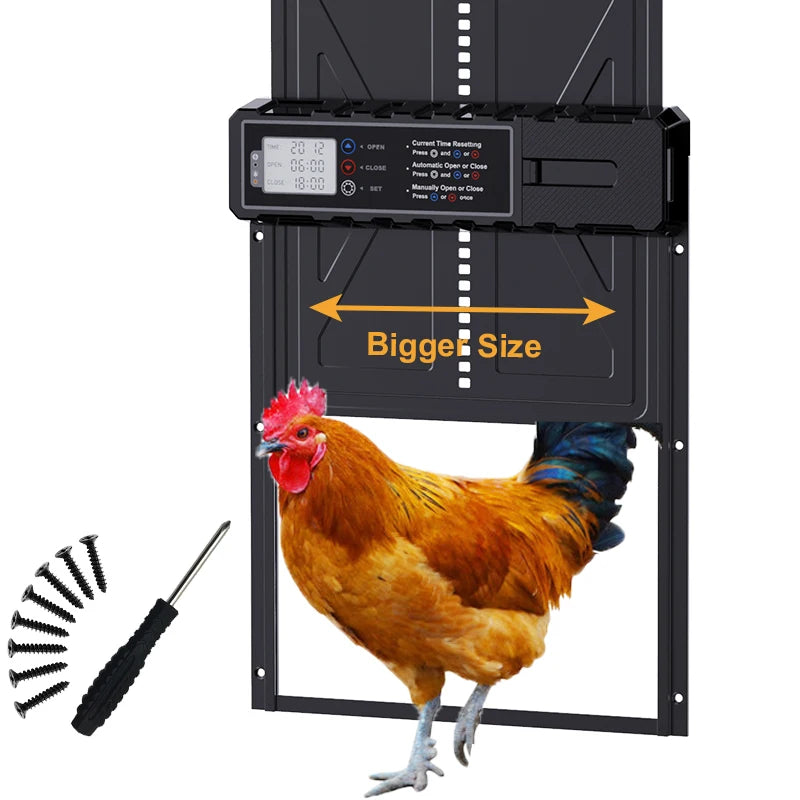 PFS-172C Large Automatic Chicken Coop Door &ndash; Timer LCD Screen Black