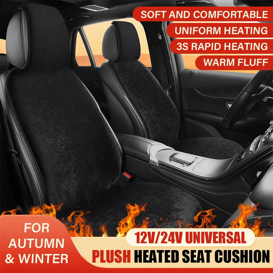 Coussin de siège de voiture chauffant 12-24V universel, housse en peluche, rembourrage en duvet