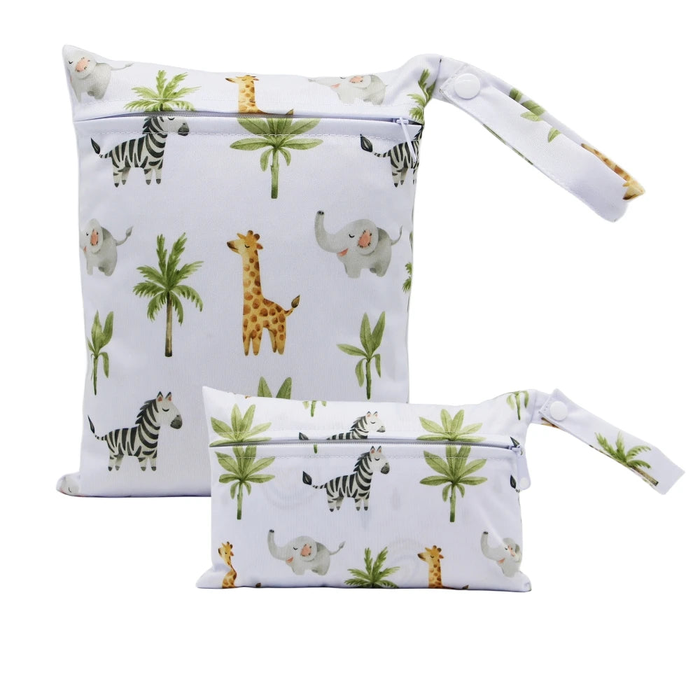 Cartoon Print Reusable Wet/Dry Nappy Bag Set small animals