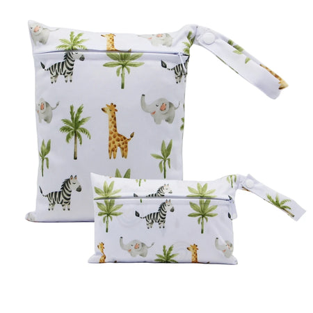 Cartoon Print Reusable Wet/Dry Nappy Bag Set small animals