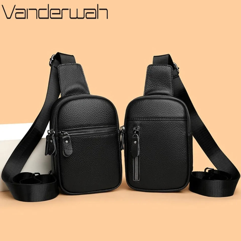 Genuine Cowhide Leather Unisex Chest Bag for Men and Women Crossbody Travel Shoulder Pack
