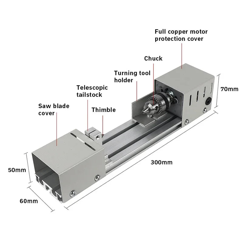 Mini Wood Lathe With Stainless Steel Base For 12V DC Bead Polishing