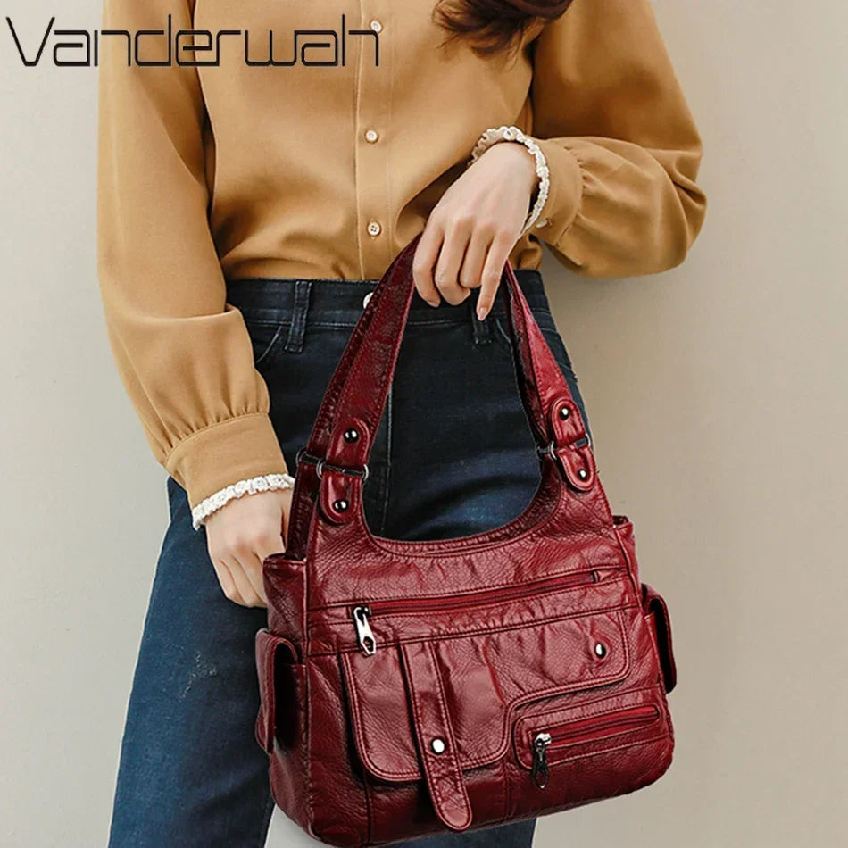 Borsa a tracolla da donna in pelle morbida con cerniera, piccola borsa messenger casual