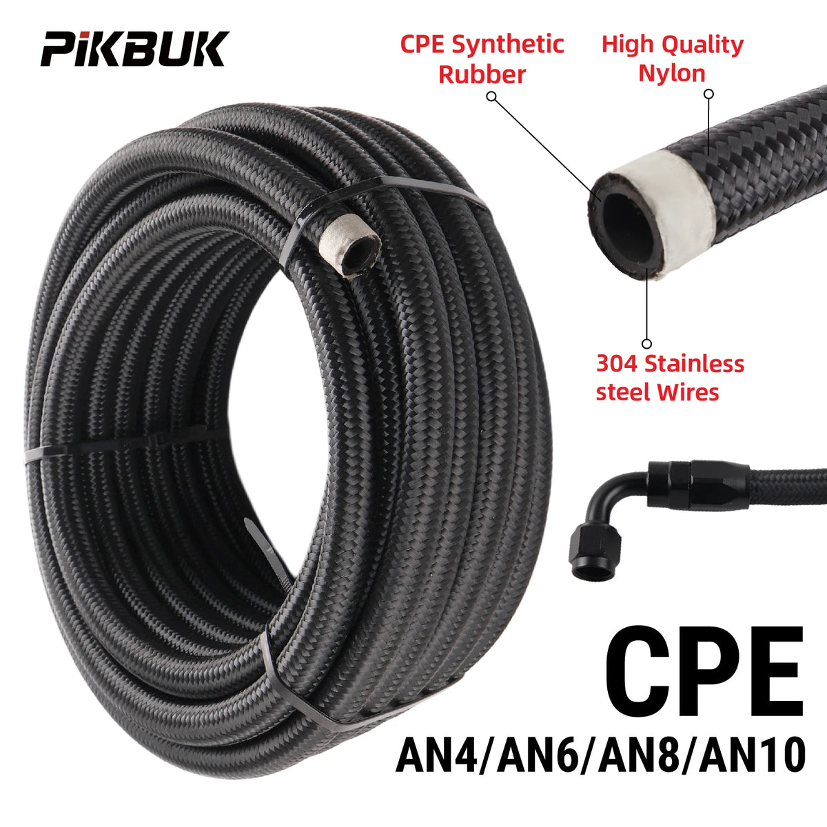 Stainless Braided Fuel Hose With AN4 AN6 AN8 Fittings For 1M To 6M by InterCyprus Trading Ltd