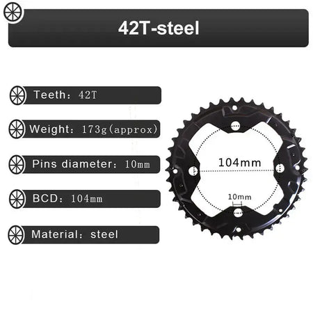 104/64 BCD Bicycle Chainring 24/26/32/38/42t MTB Chain Ring Double/Triple 10Speed Chainwheel for Shimano Crankset by InterCyprus Trading Ltd