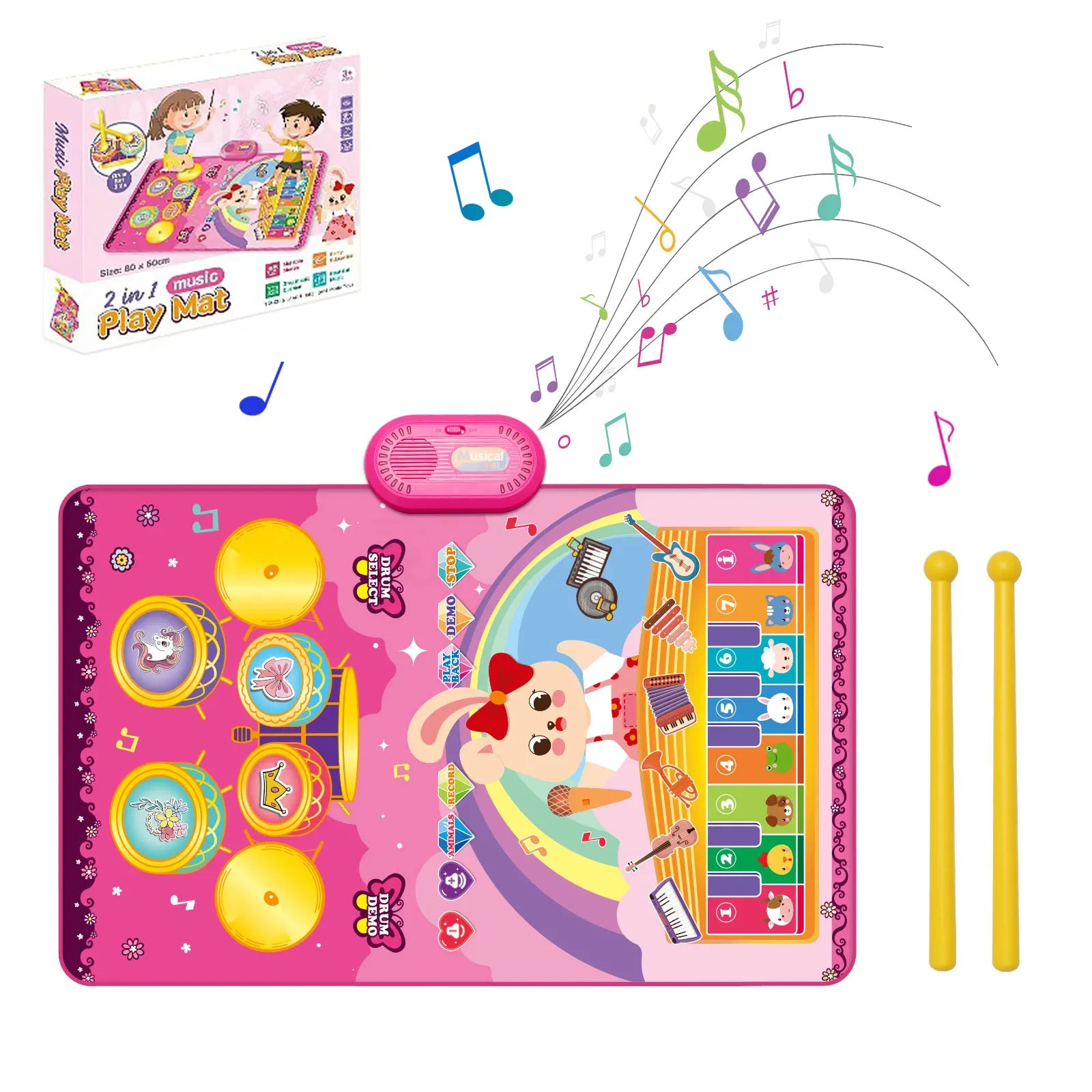 Coolplay Cartoon Musical Piano Mat &ndash; Interactive Educational Play with 6 Instrument Sounds C rabbit