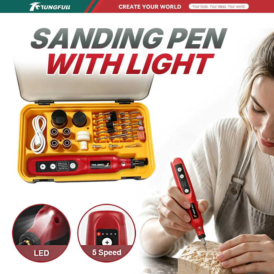 Ασύρματο Rotary Tool 5 Ταχυτήτων Χαράκτης με LED Φως για Κοσμήματα DIY Αλέθοντας & Χαράσσοντας