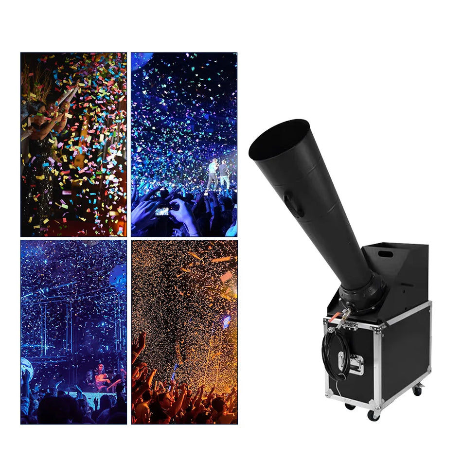 CO2 konfettikanonmaskin virvelvind regnbågspapperskonfetti-kanon med flygväska för scen, bröllop och evenemang