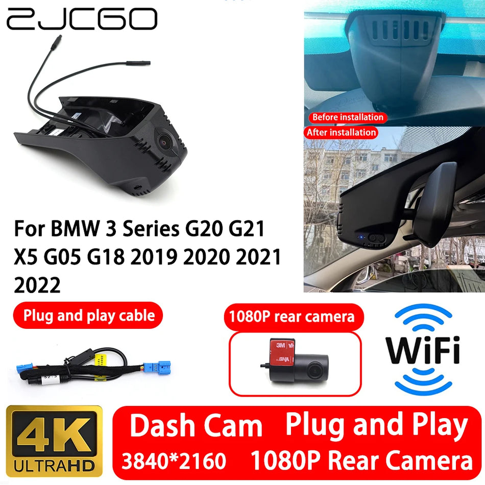 4K Front And Rear Dash Cam With WiFi, Plug-And-Play For BMW G20 G21 X5 G05 G18