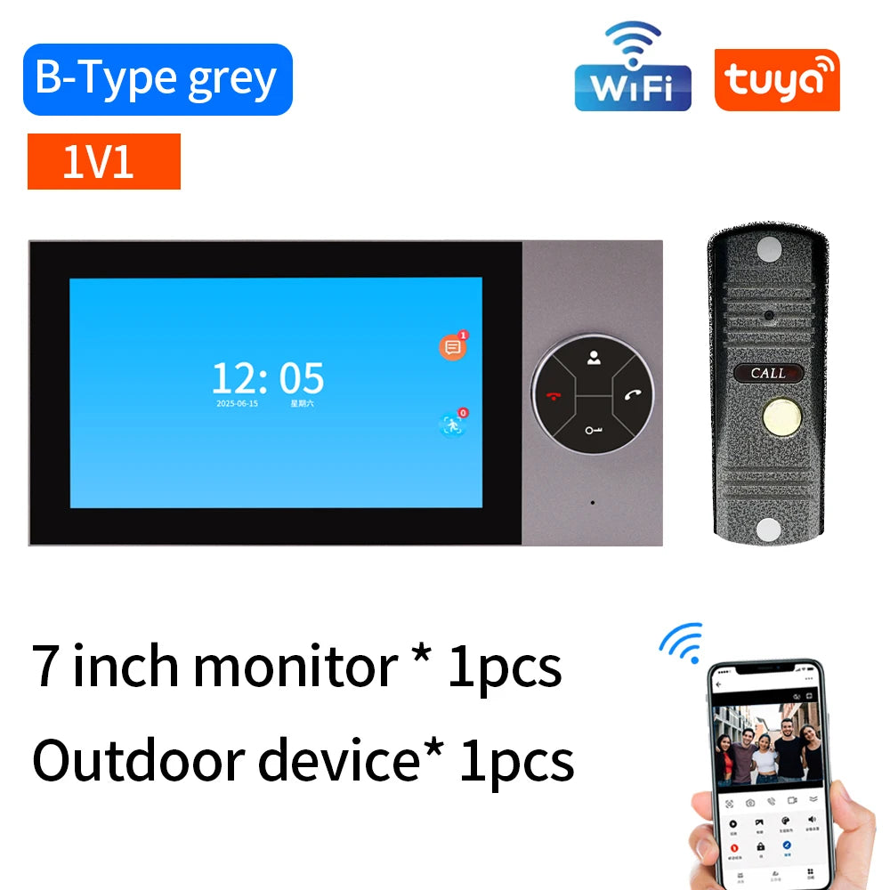 1080P 7in Touch Screen Video Intercom Kit &ndash; Motion Alerts grey-1V1
