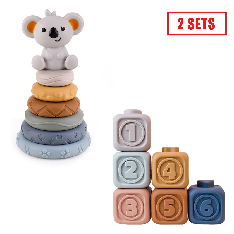 Soft Rubber Block Toy &ndash; Safe Silicone Stacking Fun 2 sets C