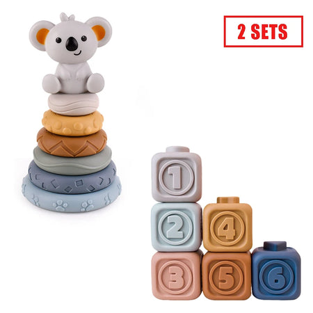Soft Rubber Block Toy &ndash; Safe Silicone Stacking Fun 2 sets C