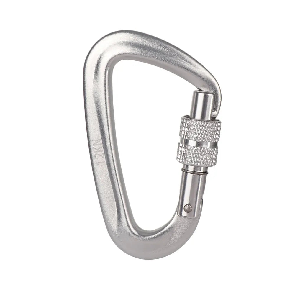 12KN 7075 Outdoor Climbing Equipment Buckle Climbing Carabiner D Shape Quickdraws Professional Climbing Buckle Lock Safety Lock Silver-12KN