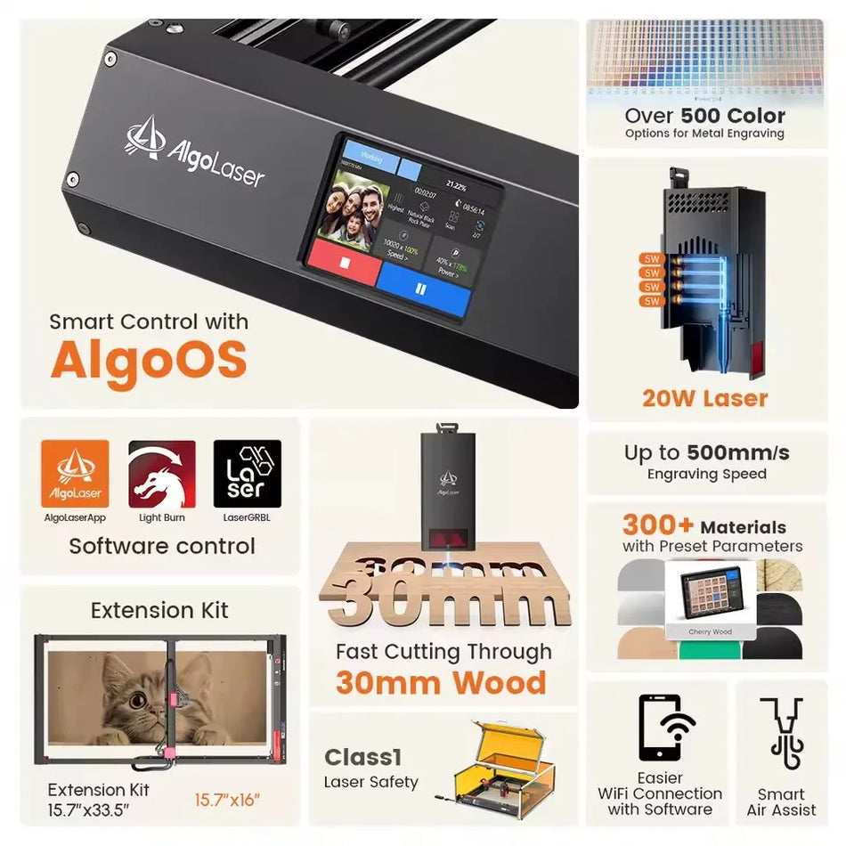 AlgoLaser Alpha MK2 20W Έξυπνος Λέιζερ Χαράκτης με Οθόνη Αφής 3.5 Ίντσες