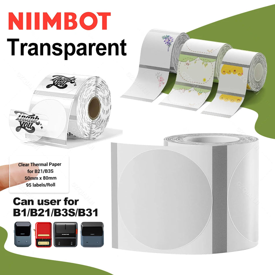 Prozoren nalepni papir v roli za termalne nalepke Niimbot Mini Printer