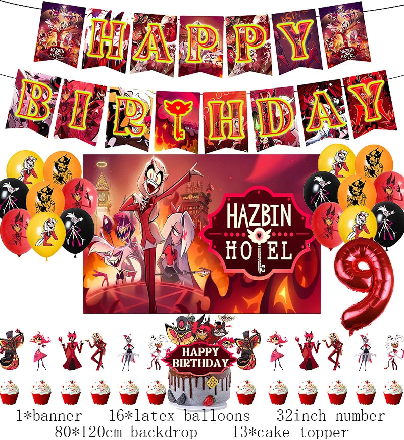 Hazbined Birthday Party Decoration Set with Balloons, Banner, and Cake Topper 1set D9 / Other / CHINA
